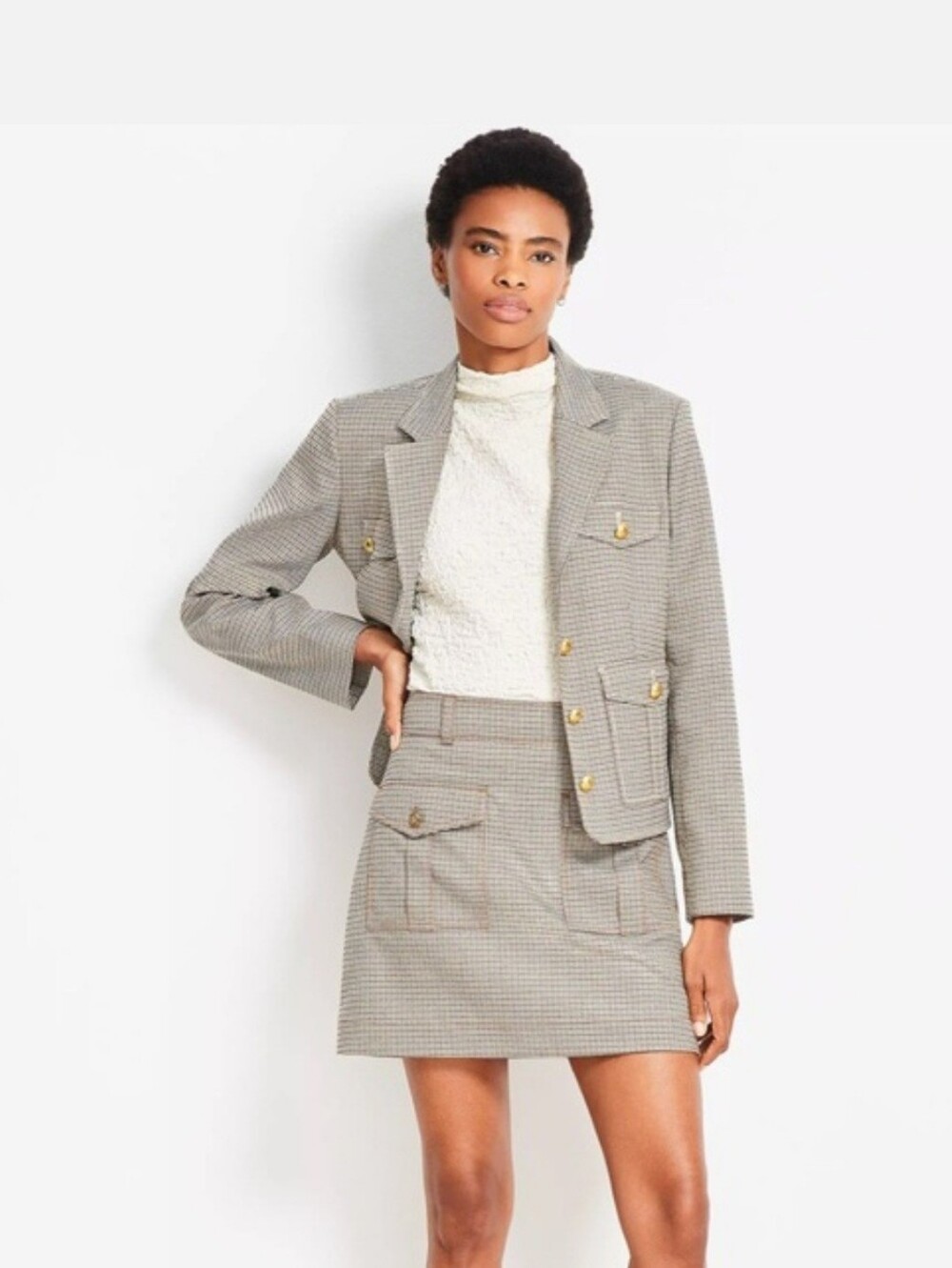 Loft Plaid Mini Skirt with Front Flap Pockets
